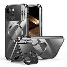 Apple iPhone 15用ケース 高級感 手触り良い メタル兼プラスチック バンパー Mag-Safe 磁気 Magnetic LK4 アップル ブラック