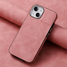 Apple iPhone 15用シリコンケース ソフトタッチラバー レザー柄 カバー SD13 アップル ピンク