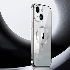 Apple iPhone 15用ケース 高級感 手触り良い メタル兼プラスチック バンパー Mag-Safe 磁気 Magnetic LK3 アップル シルバー