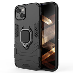 Apple iPhone 15 Plus用ハイブリットバンパーケース プラスチック アンド指輪 マグネット式 S01 アップル ブラック