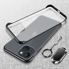 Apple iPhone 15 Plus用ハードカバー クリスタル クリア透明 アンド指輪 マグネット式 アップル ブラック