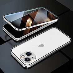Apple iPhone 15 Plus用ケース 高級感 手触り良い アルミメタル 製の金属製 360度 フルカバーバンパー 鏡面 カバー M10 アップル シルバー