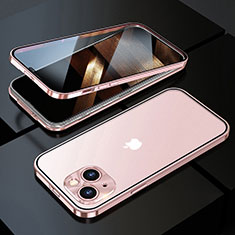 Apple iPhone 15 Plus用ケース 高級感 手触り良い アルミメタル 製の金属製 360度 フルカバーバンパー 鏡面 カバー M10 アップル ローズゴールド