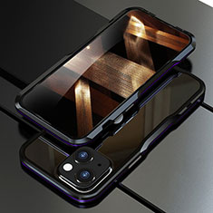 Apple iPhone 15 Plus用ケース 高級感 手触り良い アルミメタル 製の金属製 バンパー カバー アップル パープル