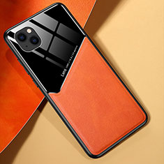 Apple iPhone 15 Plus用シリコンケース ソフトタッチラバー レザー柄 カバー S05 アップル オレンジ