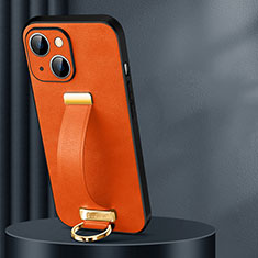 Apple iPhone 15 Plus用ケース 高級感 手触り良いレザー柄 LD1 アップル オレンジ