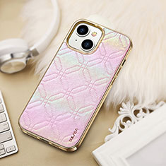 Apple iPhone 15 Plus用ケース 高級感 手触り良いレザー柄 LD4 アップル ピンク