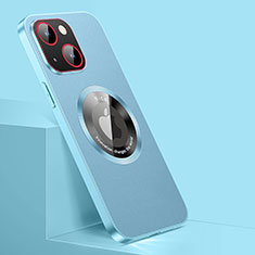 Apple iPhone 15 Plus用ケース 高級感 手触り良いレザー柄 Mag-Safe 磁気 Magnetic QC1 アップル ブルー