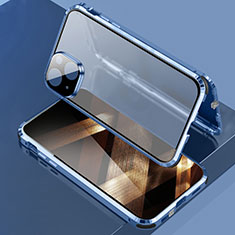 Apple iPhone 15 Plus用ケース 高級感 手触り良い アルミメタル 製の金属製 360度 フルカバーバンパー 鏡面 カバー LK3 アップル ネイビー