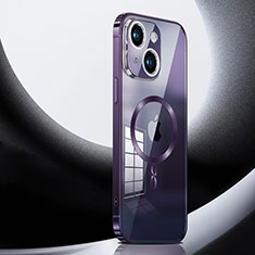 Apple iPhone 15 Plus用ケース 高級感 手触り良い メタル兼プラスチック バンパー Mag-Safe 磁気 Magnetic LK3 アップル パープル