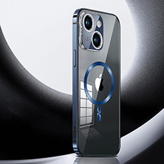 Apple iPhone 15 Plus用ケース 高級感 手触り良い メタル兼プラスチック バンパー Mag-Safe 磁気 Magnetic LK3 アップル ネイビー