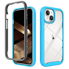 Apple iPhone 15 Plus用360度 フルカバー ハイブリットバンパーケース クリア透明 プラスチック カバー ZJ3 アップル ブルー