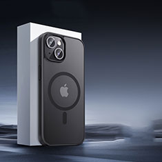 Apple iPhone 15 Plus用極薄ソフトケース シリコンケース 耐衝撃 全面保護 クリア透明 カバー Mag-Safe 磁気 Magnetic XD5 アップル ブラック
