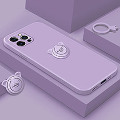 Apple iPhone 15 Pro用極薄ソフトケース シリコンケース 耐衝撃 全面保護 アンド指輪 マグネット式 バンパー A07 アップル パープル
