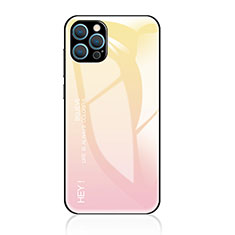 Apple iPhone 15 Pro用ハイブリットバンパーケース プラスチック 鏡面 虹 グラデーション 勾配色 カバー アップル イエロー