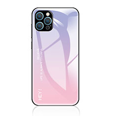 Apple iPhone 15 Pro用ハイブリットバンパーケース プラスチック 鏡面 虹 グラデーション 勾配色 カバー アップル ピンク