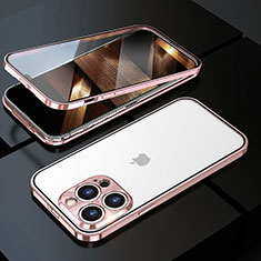 Apple iPhone 15 Pro用ケース 高級感 手触り良い アルミメタル 製の金属製 360度 フルカバーバンパー 鏡面 カバー M01 アップル ローズゴールド