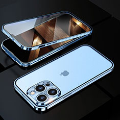 Apple iPhone 15 Pro用ケース 高級感 手触り良い アルミメタル 製の金属製 360度 フルカバーバンパー 鏡面 カバー M01 アップル ネイビー
