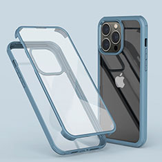 Apple iPhone 15 Pro用前面と背面 360度 フルカバー 極薄ソフトケース シリコンケース 耐衝撃 全面保護 バンパー 透明 LK1 アップル ブルー