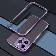 Apple iPhone 15 Pro用ケース 高級感 手触り良い アルミメタル 製の金属製 バンパー カバー JZ1 アップル ラベンダー