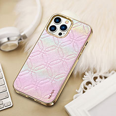 Apple iPhone 15 Pro用ケース 高級感 手触り良いレザー柄 LD4 アップル ピンク