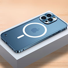 Apple iPhone 15 Pro用ケース 高級感 手触り良い メタル兼プラスチック バンパー Mag-Safe 磁気 Magnetic QC1 アップル ネイビー