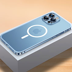 Apple iPhone 15 Pro用ケース 高級感 手触り良い メタル兼プラスチック バンパー Mag-Safe 磁気 Magnetic QC2 アップル ネイビー