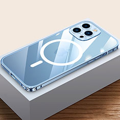 Apple iPhone 15 Pro用ケース 高級感 手触り良い メタル兼プラスチック バンパー Mag-Safe 磁気 Magnetic QC4 アップル ネイビー