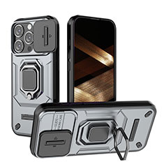 Apple iPhone 15 Pro用ハイブリットバンパーケース プラスチック アンド指輪 マグネット式 KC3 アップル グレー
