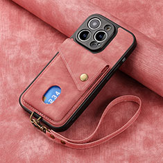Apple iPhone 15 Pro用シリコンケース ソフトタッチラバー レザー柄 カバー SD4 アップル ピンク