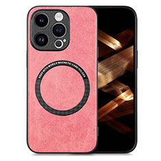 Apple iPhone 15 Pro用シリコンケース ソフトタッチラバー レザー柄 アンドマグネット式 S02D アップル ピンク