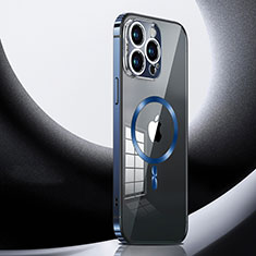 Apple iPhone 15 Pro用ケース 高級感 手触り良い メタル兼プラスチック バンパー Mag-Safe 磁気 Magnetic LK3 アップル ネイビー