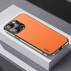 Apple iPhone 15 Pro用ケース 高級感 手触り良いレザー柄 AT5 アップル オレンジ