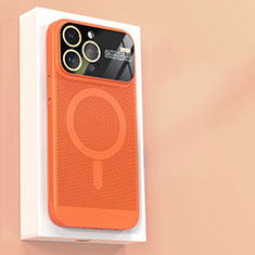 Apple iPhone 15 Pro用ハードケース プラスチック メッシュ デザイン カバー Mag-Safe 磁気 Magnetic JS1 アップル オレンジ