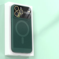 Apple iPhone 15 Pro用ハードケース プラスチック メッシュ デザイン カバー Mag-Safe 磁気 Magnetic JS1 アップル グリーン