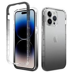 Apple iPhone 15 Pro用前面と背面 360度 フルカバー 極薄ソフトケース シリコンケース 耐衝撃 全面保護 バンパー 勾配色 透明 アップル ダークグレー