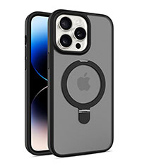 Apple iPhone 15 Pro用極薄ソフトケース シリコンケース 耐衝撃 全面保護 クリア透明 カバー Mag-Safe 磁気 Magnetic T02 アップル ブラック