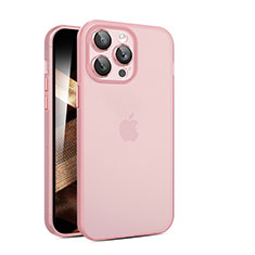Apple iPhone 15 Pro用極薄ケース クリア透明 プラスチック 質感もマットQC アップル ピンク
