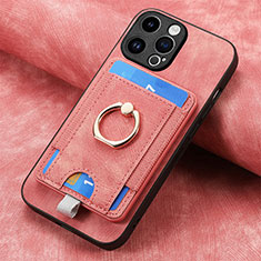 Apple iPhone 15 Pro用シリコンケース ソフトタッチラバー レザー柄 カバー SD18 アップル ピンク