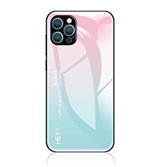 Apple iPhone 15 Pro Max用ハイブリットバンパーケース プラスチック 鏡面 虹 グラデーション 勾配色 カバー アップル シアン