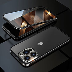 Apple iPhone 15 Pro Max用ケース 高級感 手触り良い アルミメタル 製の金属製 360度 フルカバーバンパー 鏡面 カバー M01 アップル ブラック