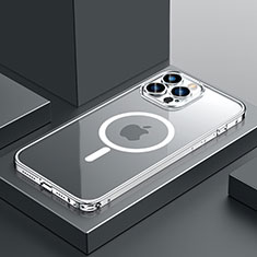 Apple iPhone 15 Pro Max用ケース 高級感 手触り良い メタル兼プラスチック バンパー Mag-Safe 磁気 Magnetic QC3 アップル シルバー
