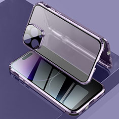 Apple iPhone 15 Pro Max用ケース 高級感 手触り良い アルミメタル 製の金属製 360度 フルカバーバンパー 鏡面 カバー LK3 アップル パープル