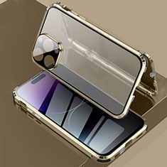 Apple iPhone 15 Pro Max用ケース 高級感 手触り良い アルミメタル 製の金属製 360度 フルカバーバンパー 鏡面 カバー LK3 アップル ゴールド