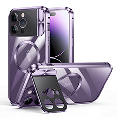 Apple iPhone 15 Pro Max用ケース 高級感 手触り良い メタル兼プラスチック バンパー Mag-Safe 磁気 Magnetic LK4 アップル パープル