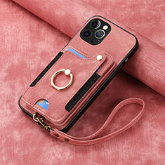 Apple iPhone 15 Pro Max用シリコンケース ソフトタッチラバー レザー柄 カバー SD2 アップル ピンク