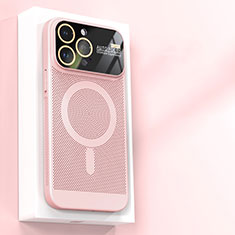 Apple iPhone 15 Pro Max用ハードケース プラスチック メッシュ デザイン カバー Mag-Safe 磁気 Magnetic JS1 アップル ピンク