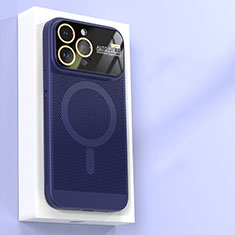 Apple iPhone 15 Pro Max用ハードケース プラスチック メッシュ デザイン カバー Mag-Safe 磁気 Magnetic JS1 アップル ネイビー