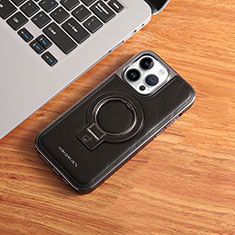 Apple iPhone 15 Pro Max用ケース 高級感 手触り良いレザー柄 Mag-Safe 磁気 Magnetic JD1 アップル ブラック