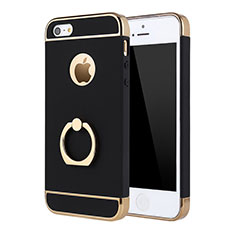 Apple iPhone 5S用ケース 高級感 手触り良い メタル兼プラスチック バンパー アンド指輪 A02 アップル ブラック